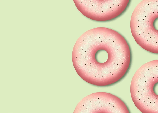 Delicious pink donuts. Tasty bakery product. Colorful food design. Illustration.