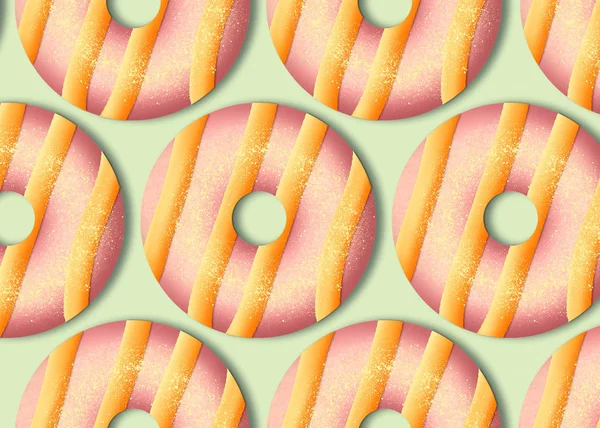 Delicious pink donuts. Tasty bakery product. Colorful food design. Illustration.