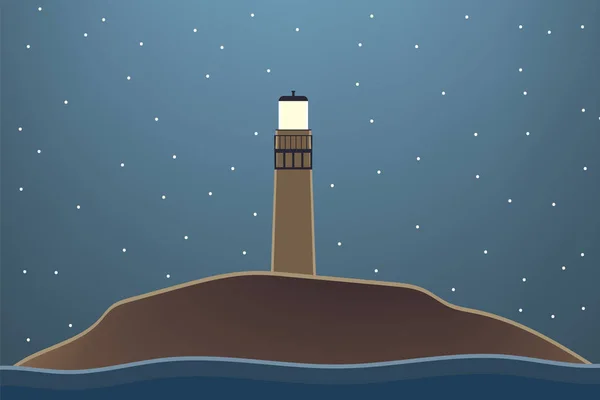 Nature at night. Outdoor vector illustration design. Beautiful landscape with lighthouse.