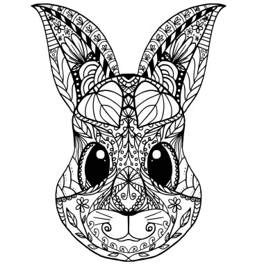 El çizilmiş Tavşan vektör doodle. Siyah beyaz çizgiler. - Vektör