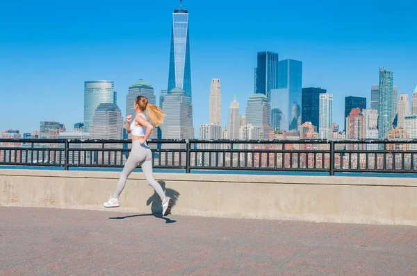 Stil Viață Sănătos Femeia Fuge New York Alergător Sportiv Fitness — Fotografie, imagine de stoc
