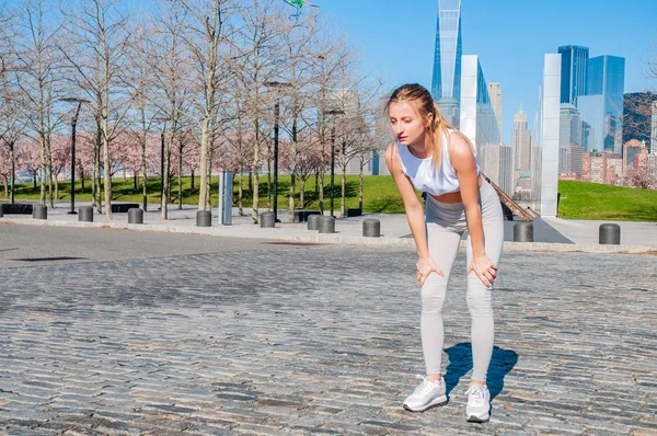 Estilo Vida Saludable Mujer Corre Nueva York Corredor Deportes Fitness — Foto de Stock