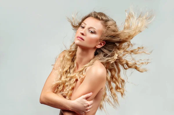 Healthy Curly Hair Beautiful Woman Wavy Long Blonde Hair — Stock Photo, Image