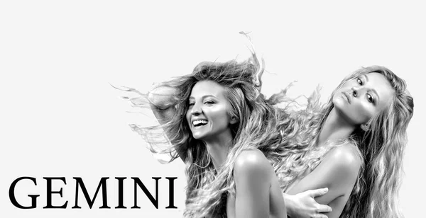 Beautiful Blonde Woman Curly Long Hair Horoscope Gemini Zodiac Sign — Stock Photo, Image