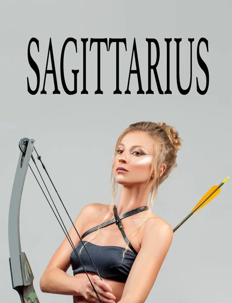 Astrology Sagittarius Zodiac Sign Beautiful Amazon Woman Bow Arrow — Stock Photo, Image