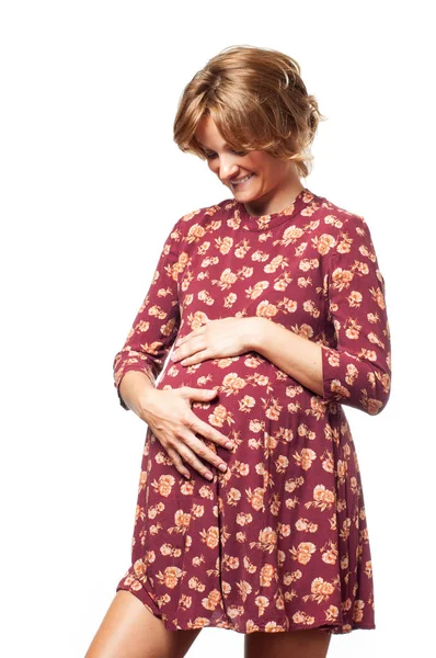 Ung Glad Gravid Kvinna Röra Hennes Mage Med Händerna Kärlek — Stockfoto