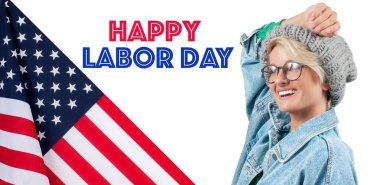 Doğum günün kutlu olsun. ABD bayrağı ve mutlu öğrenci.