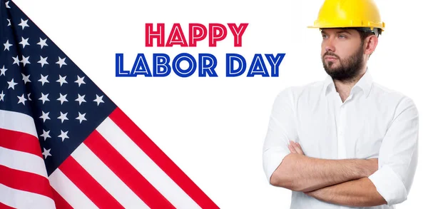 Buon Labor Day Bandiera Usa Festa Americana Uomo Sfondo Bianco — Foto Stock