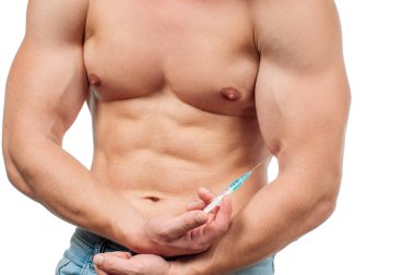 Steroid enjeksiyonu kolundan alarak vücut geliştiricisi. Adam Steroid alıyor