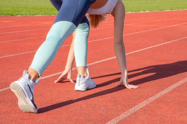 Beautiful Woman Ready Start Running Runway — Stock Photo, Image