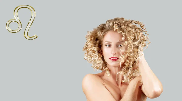 Знак Зодіаку Лео Астрологія Концепція Гороскопу Красива Жінка Кучерявим Волоссям — стокове фото