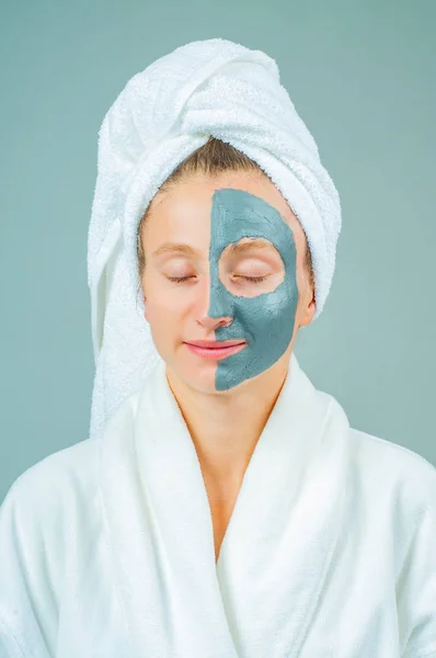 Spa Clay Mask Beautiful Young Woman Clay Facial Mask Skincare — Stock Photo, Image