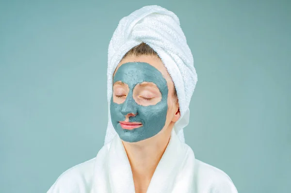 Spa Clay Mask Beautiful Young Woman Clay Facial Mask Skincare — Stock Photo, Image