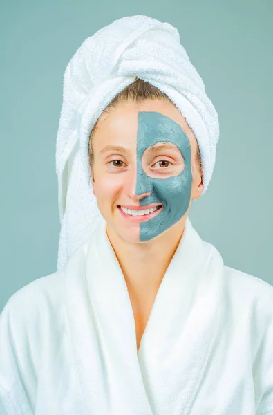 Spa Clay Mask Beautiful Young Woman Clay Facial Mask Skincare — Stock Photo, Image