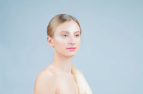 Szépség Arca Portré Gyönyörű Lány Tökéletes Friss Tiszta Bőr Ifjúsági — Stock Fotó