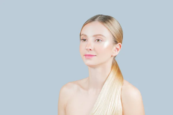 Skönhet Kvinna Face Porträtt Vacker Flicka Med Perfekt Fräsch Ren — Stockfoto