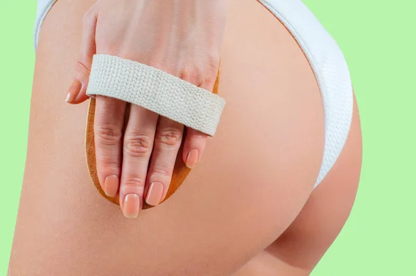 Behandlung Gegen Cellulite Perfekte Weibliche Gesäß Unterwäsche Auf Pastellgrünem Hintergrund — Stockfoto