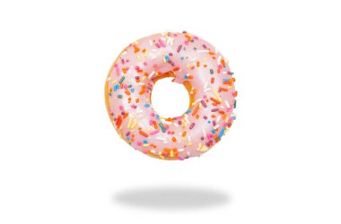 Beyaz arka plan üzerinde pembe çörek.