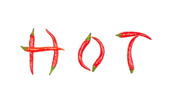 Ordet het gjord av röd chilipeppar på vit bakgrund — Stockfoto