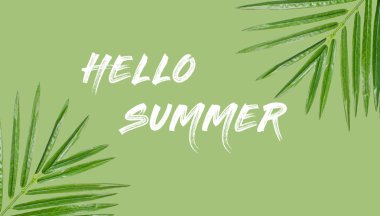 Yaz web afişi. Yeşil arka plan üzerinde merhaba yaz yazı ile yaz arka plan