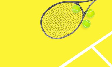 Pastel arka planda tenis raket ve top sporları