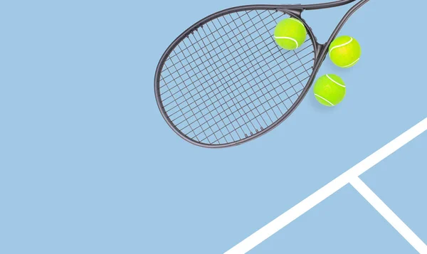 网球拍和球运动在柔和的背景 — 图库照片