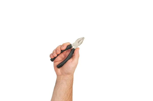 Tool. Hand is holding pliers isolated on background. — Stock Photo, Image