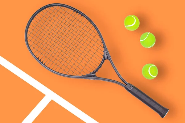Tennisschläger und Ballsport auf farbigem Hintergrund — Stockfoto