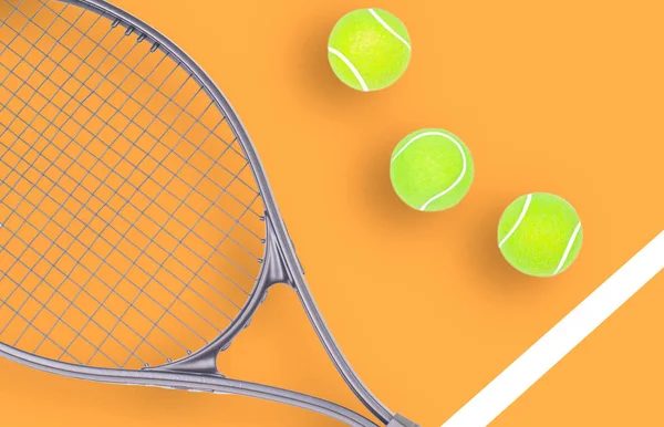 Tennis racket and ball sports on color background