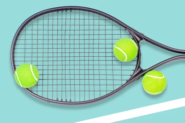 Tennis racket and ball sports on blue background