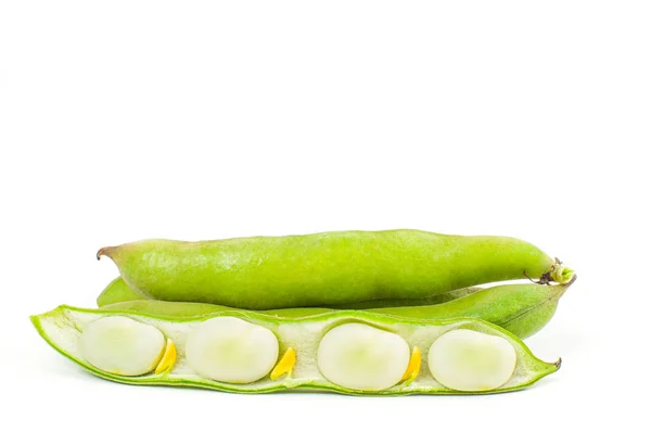 녹색 콩. 흰색 배경에 신선한 리마 콩 — 스톡 사진