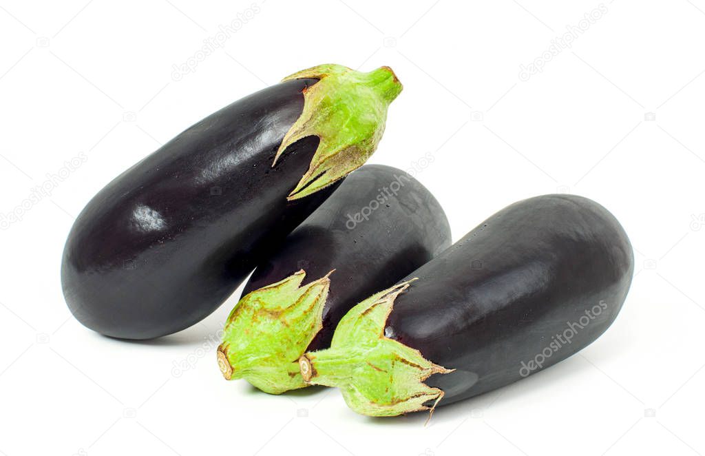 Fresh vegetable. Eggplants on white background 