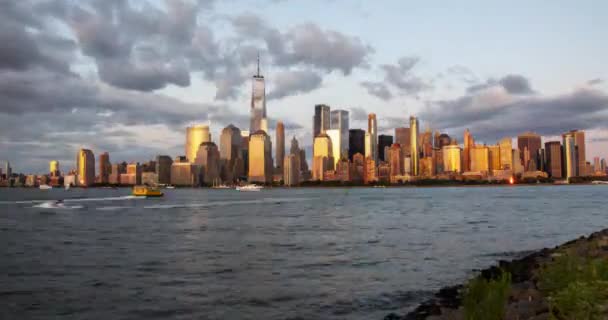 Время Манхэттене Истекает Закате Дня Ночи Временной Интервал Видом Нью — стоковое видео