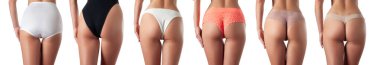 Different panties styles. Woman wearing different sets of underwear. clipart