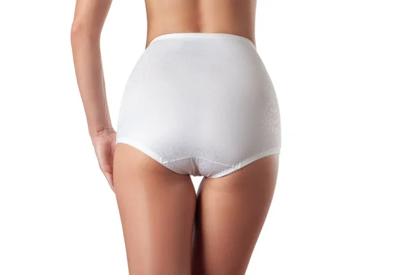 Perfect female buttocks in white underpants. Beautiful woman's butt in white underwear. — Stock Photo, Image