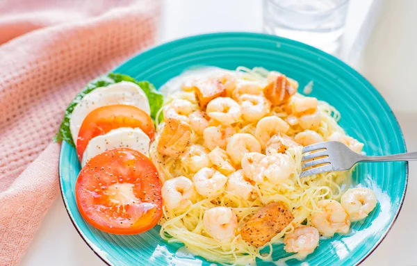 Italian Pasta Shrimps Creamy Sauce Spaghetti Shrimps — Stock Photo, Image