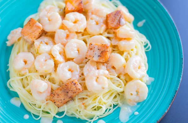 Italian Pasta Shrimps Creamy Sauce Spaghetti Shrimps Royalty Free Stock Images