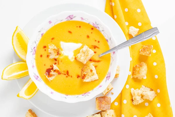 Comida Saudável Para Almoço Prato Com Comida Sopa Abóbora Sopa Imagem De Stock