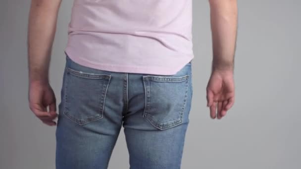 Man Jeans Scratching His Itchy Ass Hemorrhoids Itching Burning Anus — Vídeos de Stock