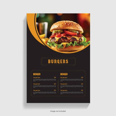 Lezzetli Burger Menü Tasarımı Siyah Turuncu Tema