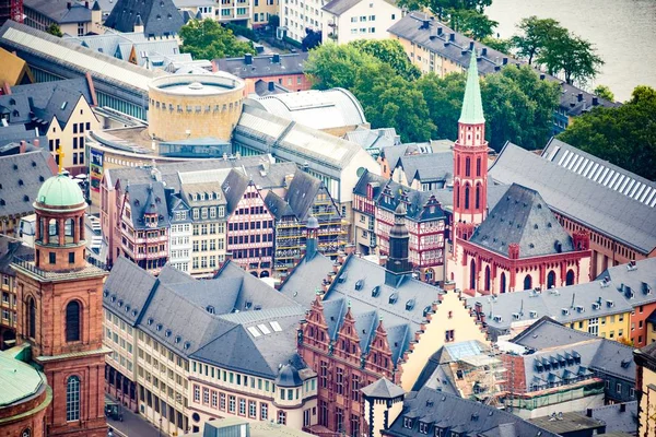 Ovanför Beskåda Den Frankfurt Gammala Townen Centrerar Romerberg Kvadrera Och — Stockfoto