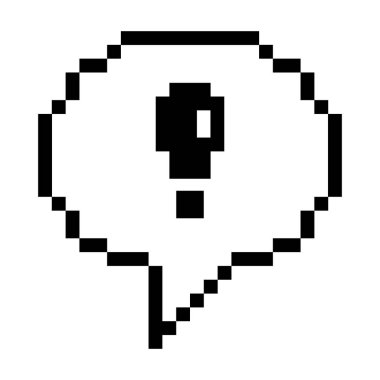 Piksel konuşma balonu ünlem işareti ile. Özgün, soyut vektör çizim.