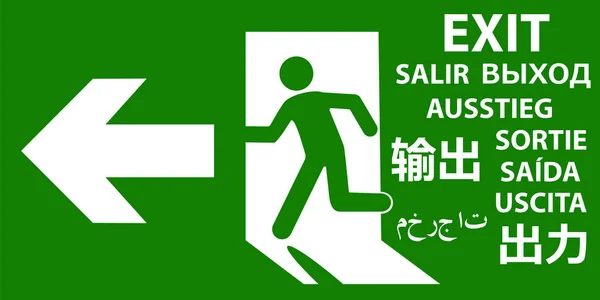 Emergency exit sign in popular world languages. — Stockvector