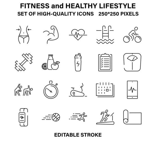 Un conjunto de iconos simples pero de alta calidad sobre el fitness y un estilo de vida saludable Ilustraciones de stock libres de derechos