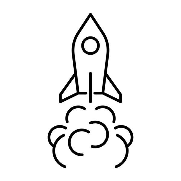 Un simple icono de inicio lineal en forma de cohete despegando . Vectores de stock libres de derechos