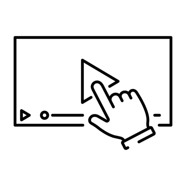 Un simple icono con una mano haciendo clic en la reproducción para mostrar el vídeo . Vector de stock