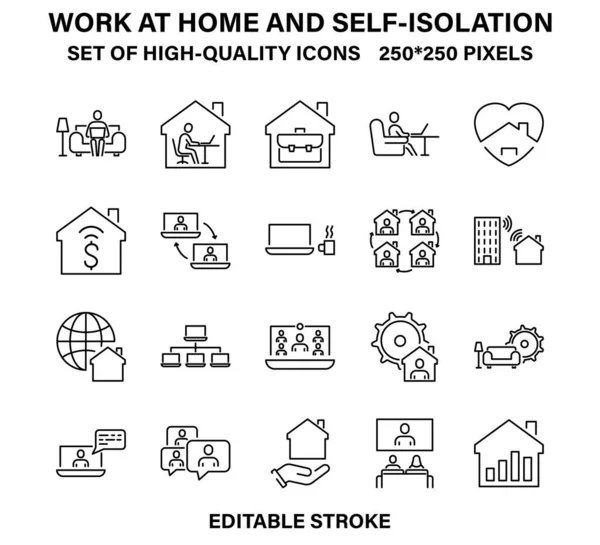 Un conjunto de iconos lineales simples pero de alta calidad para trabajar desde el hogar y el autoaislamiento . Ilustración de stock