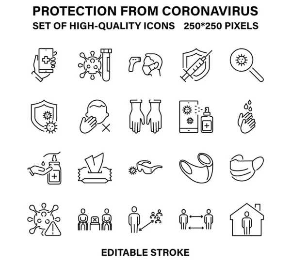 Un conjunto de iconos simples pero de alta calidad para la prevención del coronavirus y otras infecciones . Ilustraciones de stock libres de derechos