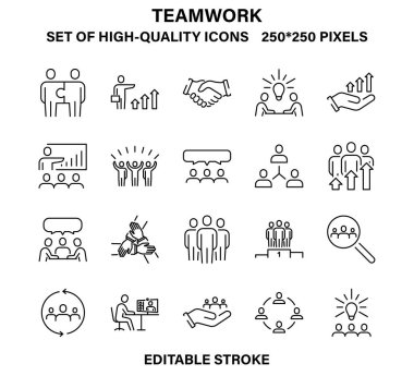 A set of simple but high-quality icons on the topic of teamwork. clipart