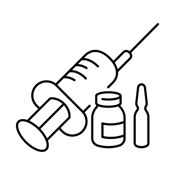 Jednoduchá lineární ikona vakcíny nebo léku s injekční stříkačkou — Stockový vektor